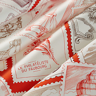 Le Philateliste du Faubourg scarf 90 - Orange | Hermès USA